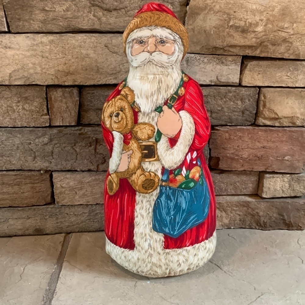 Folk Art handmade cloth stuff Santa with bear